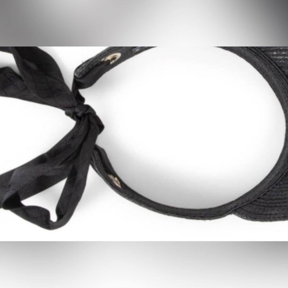 CHANEL BLACK RAFFIA 2018 CAMELLIA VISOR Like New - Picture 7 of 9